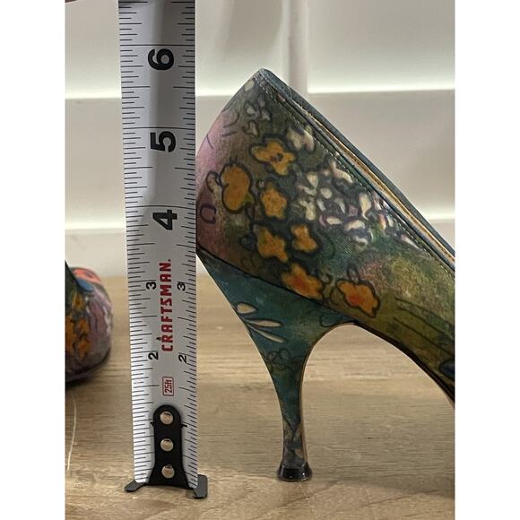 VTG Town Fair 1950s 1960s Pumps High Heels Stilettos Sz 7 Floral Printed - Picture 13 of 13